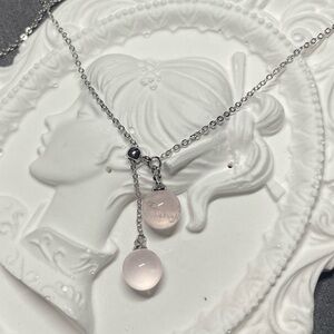 Rose Quartz Adjustable Drop Necklace | Sliding Double Pink Quartz Beads